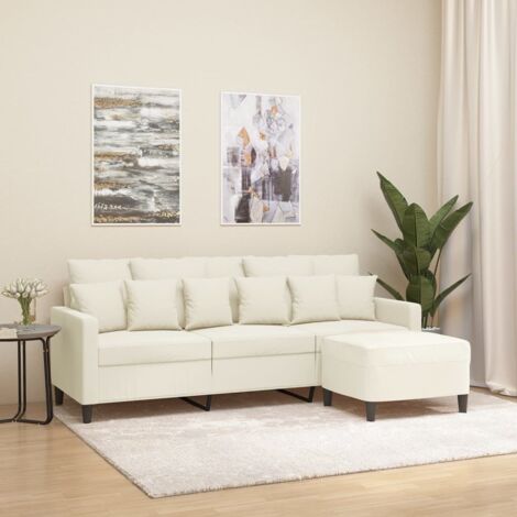 3-Sitzer-Sofa mit Hocker Creme 180 cm Samt vidaXL725986
