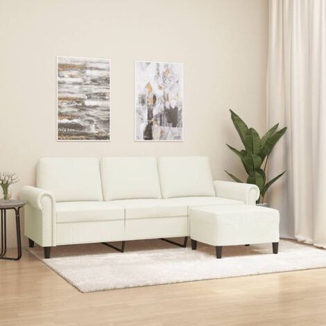 3-Sitzer-Sofa mit Hocker Creme 180 cm Samt vidaXL793893