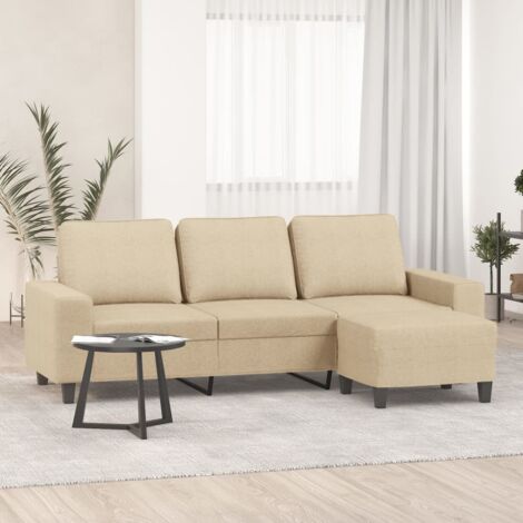 3-Sitzer-Sofa mit Hocker Creme 180 cm Stoff vidaXL