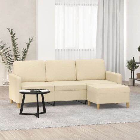 3-Sitzer-Sofa mit Hocker Creme 180 cm Stoff vidaXL