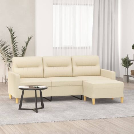 3-Sitzer-Sofa mit Hocker Creme 180 cm Stoff vidaXL