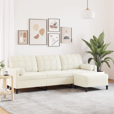 3-Sitzer-Sofa mit Hocker Creme 210 cm Samt vidaXL110518