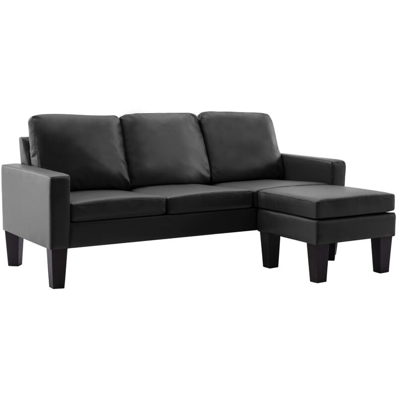 Vidaxl - 3-Sitzer-Sofa mit Hocker Kunstleder Schwarz - Schwarz