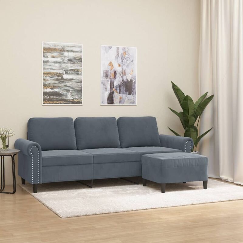 Vidaxl 3-sitzer-sofa Mit Hocker Dunkelgrau 180 Cm Samt