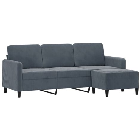 3-Sitzer-Sofa mit Hocker Dunkelgrau 180 cm Samt vidaXL