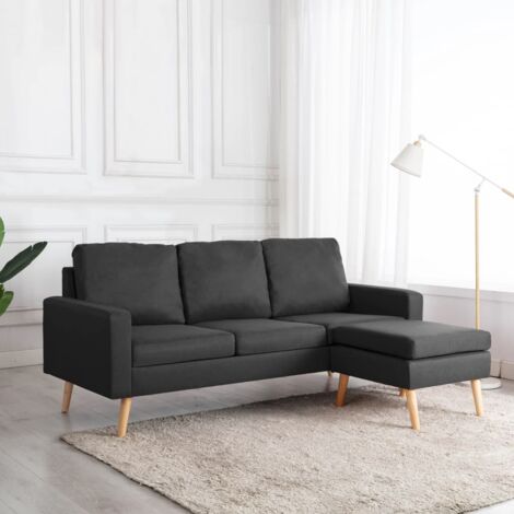 3-Sitzer-Sofa mit Hocker Dunkelgrau Stoff vidaXL