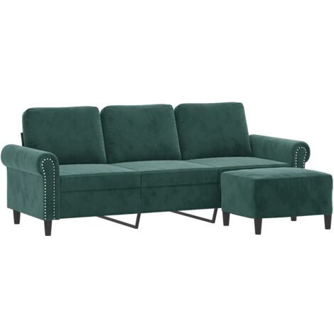 3-Sitzer-Sofa mit Hocker Dunkelgrün 180 cm Samt vidaXL