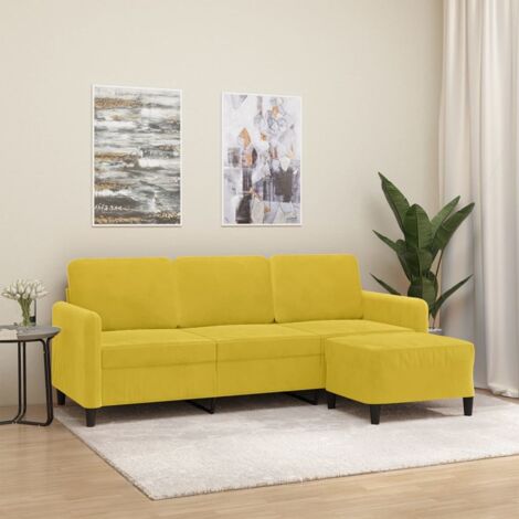 3-Sitzer-Sofa mit Hocker Gelb 180 cm Samt vidaXL