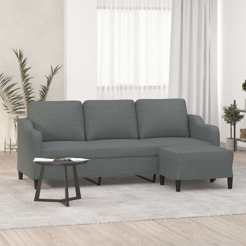 3-sitzer-sofa Mit Hocker Dunkelgrau 180 Cm Stoff - Vidaxl