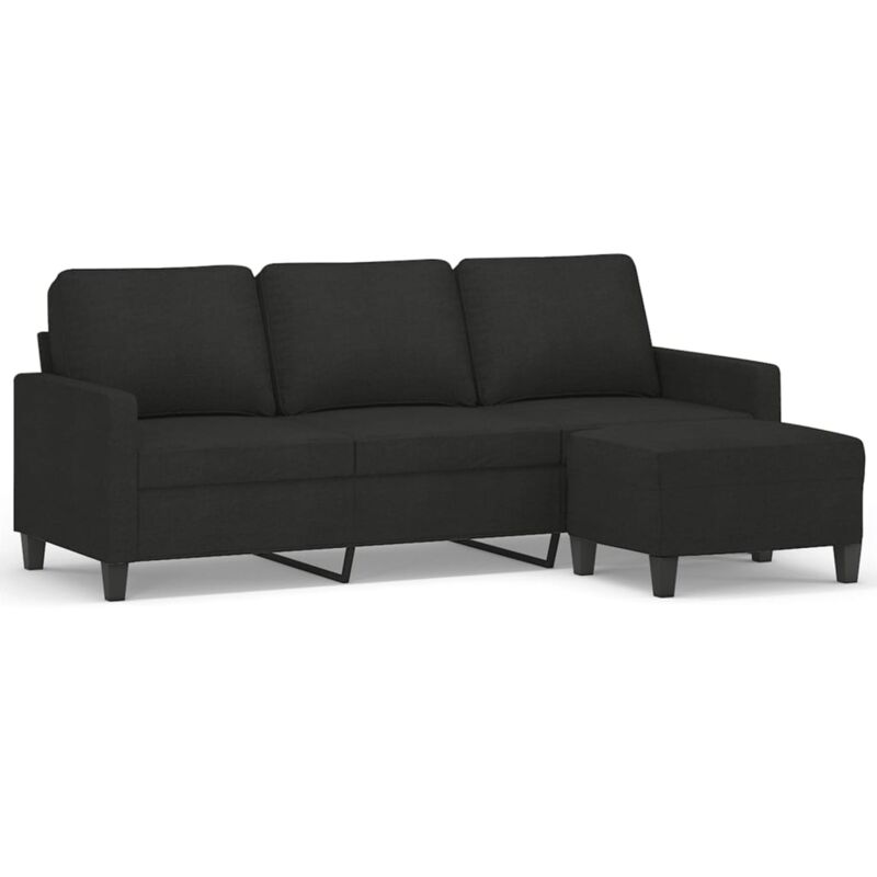 3-sitzer-sofa Mit Hocker Schwarz 180 Cm Stoff Vidaxl
