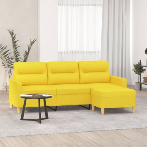 3-Sitzer Sofa mit Hocker Hellgelb 180 cm Stoff