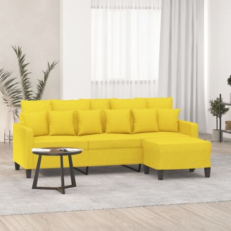 3-Sitzer-Sofa mit Hocker Hellgelb 180 cm Stoff vidaXL