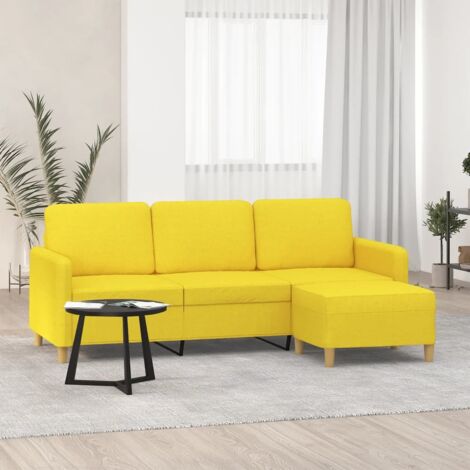 3-Sitzer-Sofa mit Hocker Hellgelb 180 cm Stoff vidaXL98829