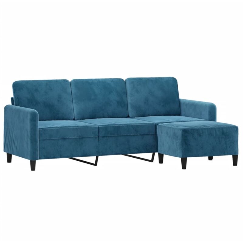 3-sitzer-sofa Mit Hocker Blau 180 Cm Samt Vidaxl