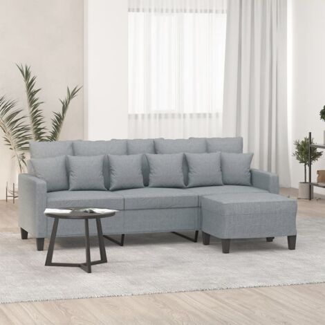 3-Sitzer Sofa mit Hocker Hellgrau 180 cm Stoff