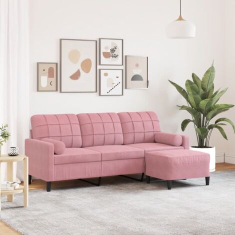 3-Sitzer-Sofa mit Hocker Rosa 180 cm Samt vidaXL
