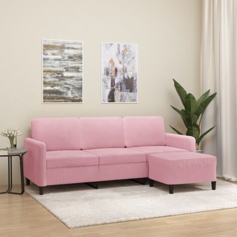 3-Sitzer-Sofa mit Hocker Rosa 180 cm Samt vidaXL