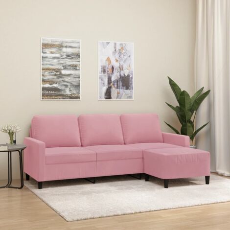 3-Sitzer-Sofa mit Hocker Rosa 180 cm Samt vidaXL