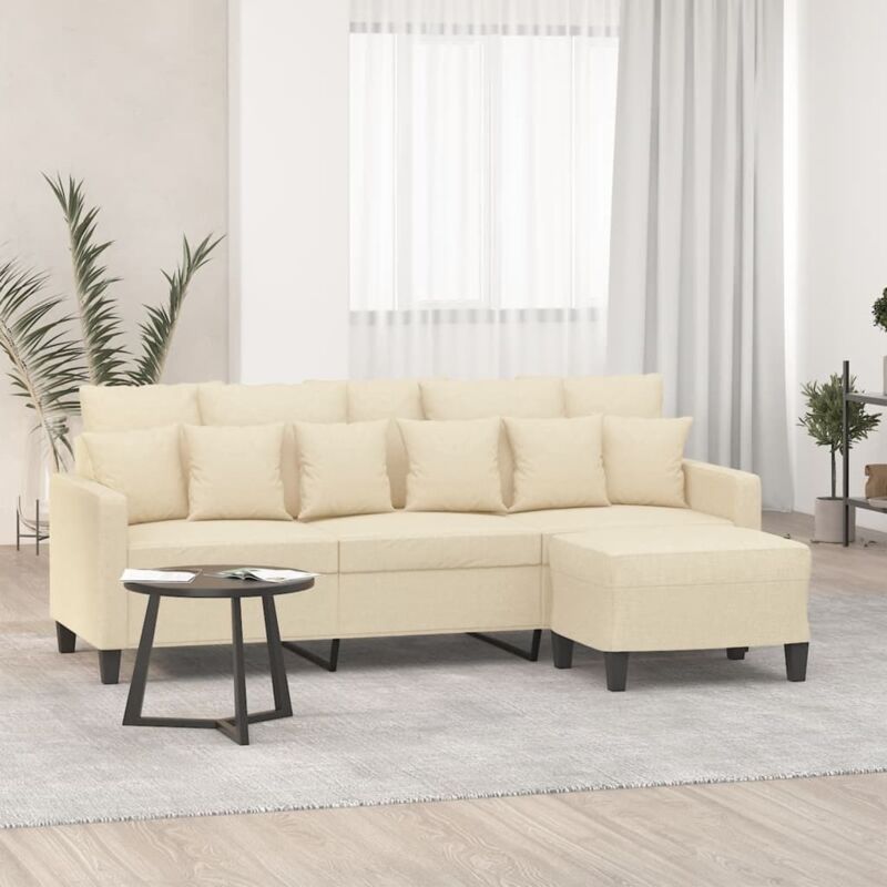 3-sitzer-sofa Mit Hocker Creme 180 Cm Stoff Vidaxl