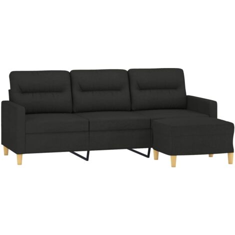 3-Sitzer-Sofa mit Hocker Schwarz 180 cm Stoff vidaXL