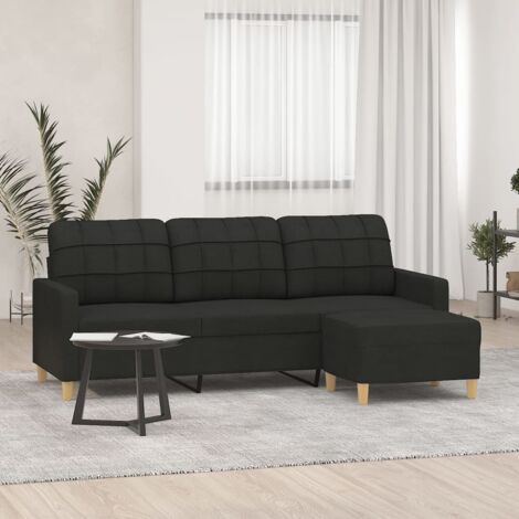 3-Sitzer-Sofa mit Hocker Schwarz 180 cm Stoff vidaXL