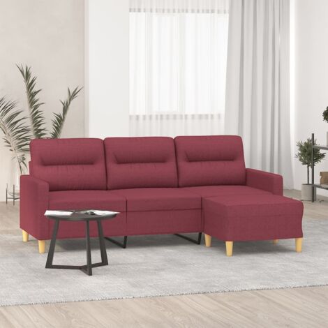 3-Sitzer-Sofa mit Hocker Weinrot 180 cm Stoff vidaXL