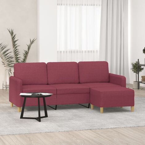 3-Sitzer-Sofa mit Hocker Weinrot 180 cm Stoff vidaXL