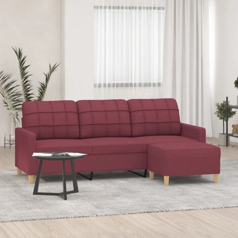 3-Sitzer-Sofa mit Hocker Weinrot 180 cm Stoff vidaXL