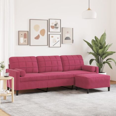 3-Sitzer-Sofa mit Hocker Weinrot 210 cm Samt vidaXL