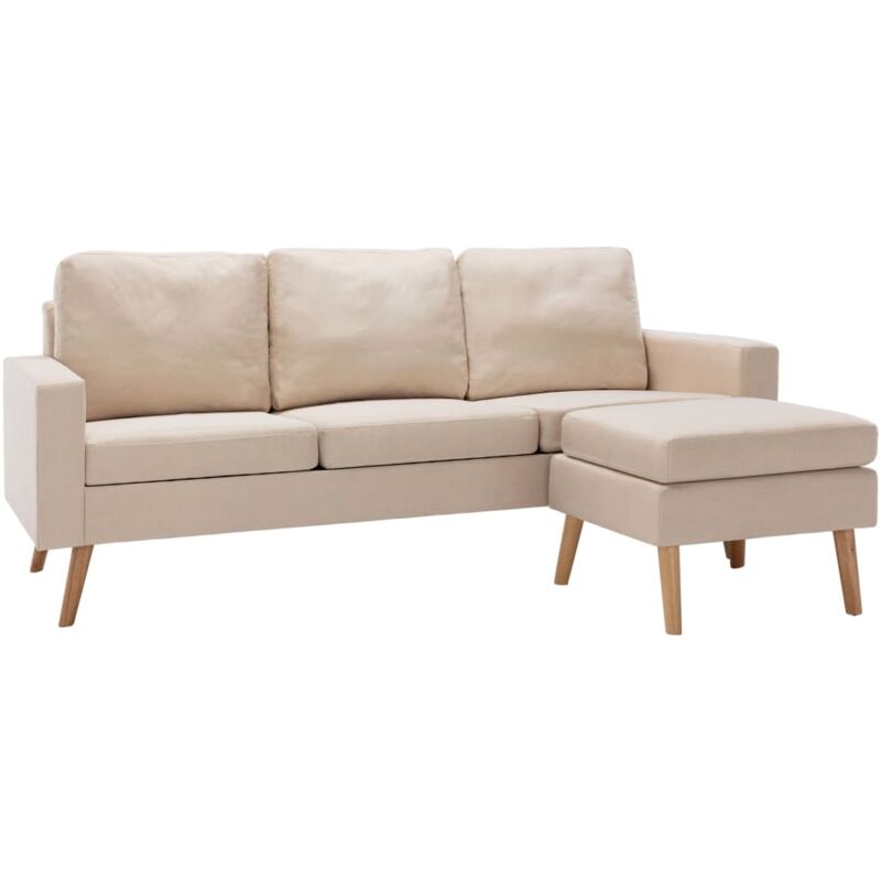 Vidaxl - 3-Sitzer-Sofa mit Hocker Stoff Creme - Creme