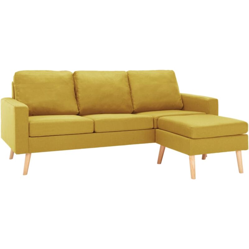 3-Sitzer-Sofa mit Hocker Stoff Gelb - Gelb - Vidaxl