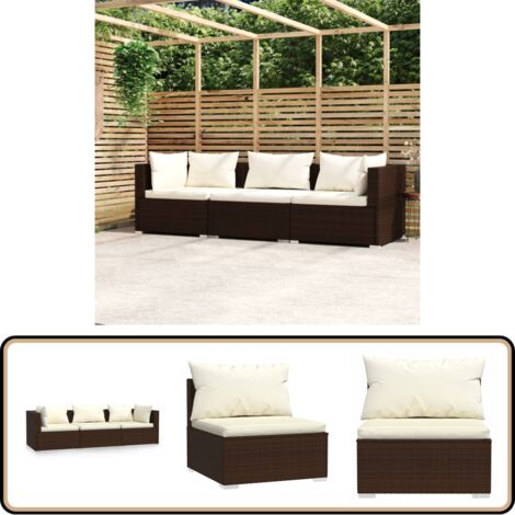 3-Sitzer-Sofa mit Kissen Braun Poly Rattan - Gartenmöbeln - Terasssofa - Rattan Sofa - Outdoor Möbel - Lounge Set