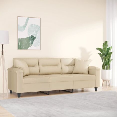 3-Sitzer-Sofa mit Kissen Creme 180 cm Mikrofasergewebe vidaXL