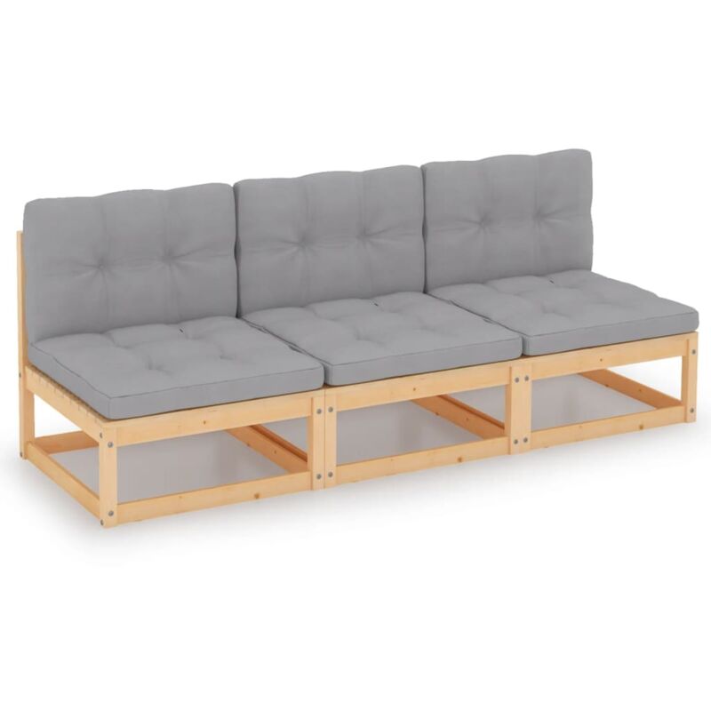 Vidaxl - 3-Sitzer-Sofa mit Kissen Massivholz Kiefer - Grau