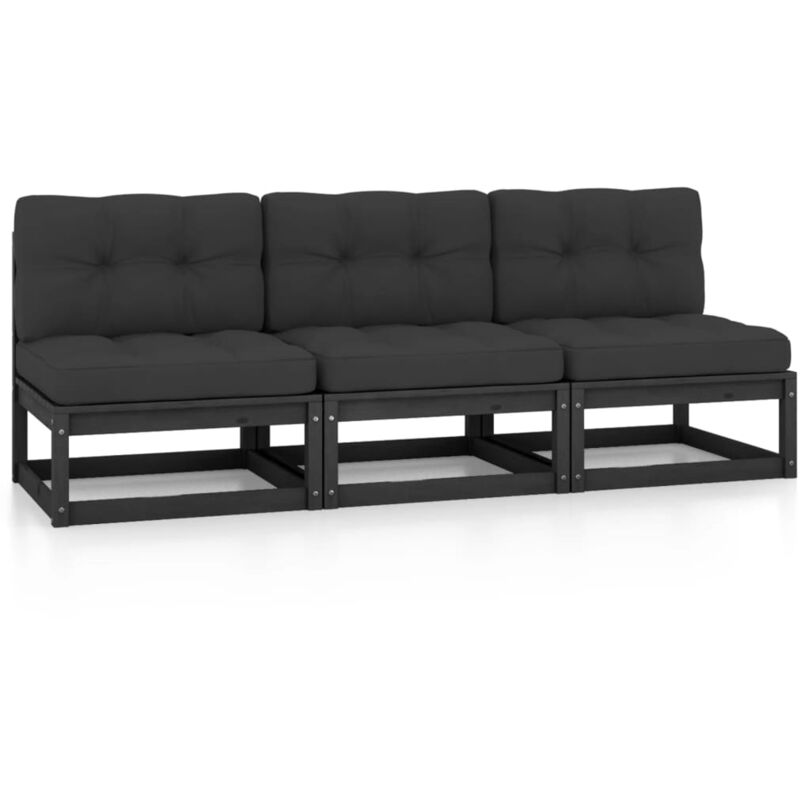 vidaXL 3-Sitzer-Sofa mit Kissen Kiefer Massivholz - Schwarz