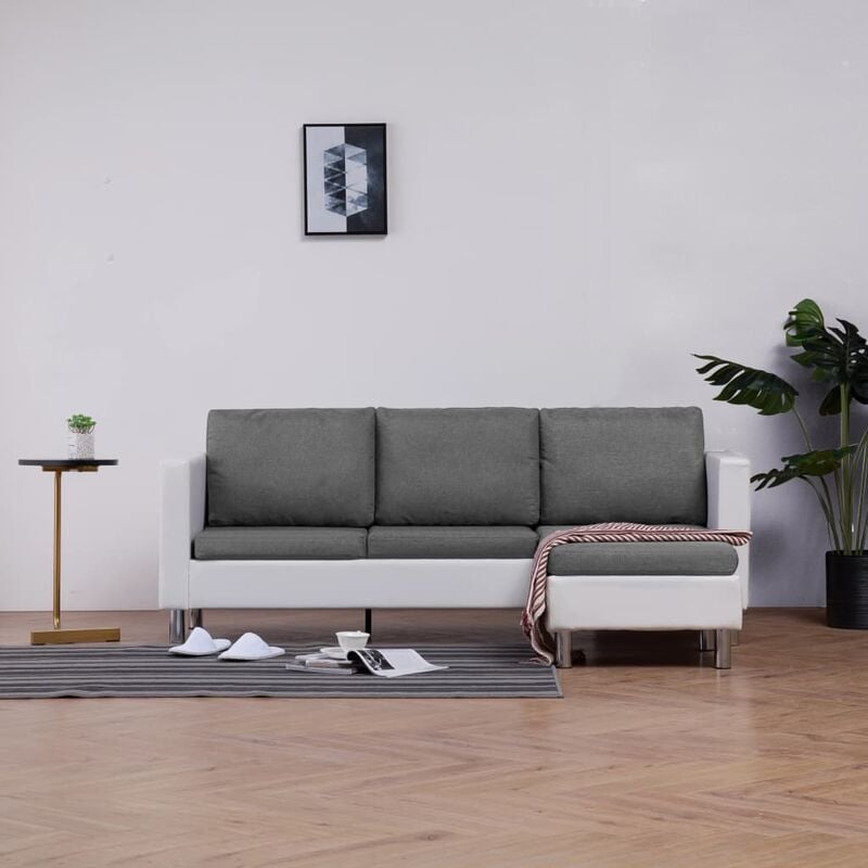 3-Sitzer-Sofa mit Kissen Wei? Kunstleder - Weiß