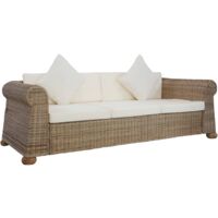 3-Sitzer-Sofa mit Polstern Natürliches Rattan