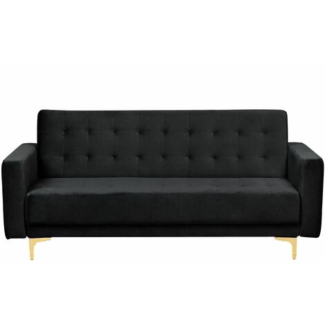 3-Sitzer Sofa mit Schlaffunktion Samtstoff schwarz Modern Aberdeen