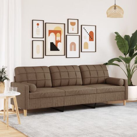 3-Sitzer-Sofa mit Zierkissen Braun 210 cm Stoff vidaXL