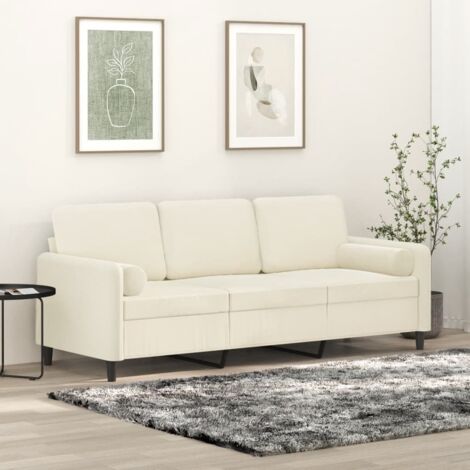 3-Sitzer-Sofa mit Zierkissen Creme 180 cm Samt vidaXL