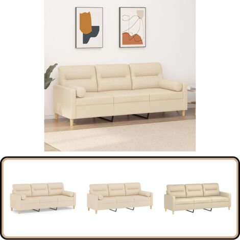 3-Sitzer-Sofa mit Zierkissen Creme 180 cm Stoff - 3-Sitzer-Sofa - Cremefarbenes Sofa - Wohnzimmersofa - Gemütliches Sofa - Schaumstoff Sofa