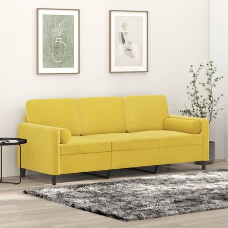 3-Sitzer-Sofa mit Zierkissen Gelb 180 cm Samt vidaXL