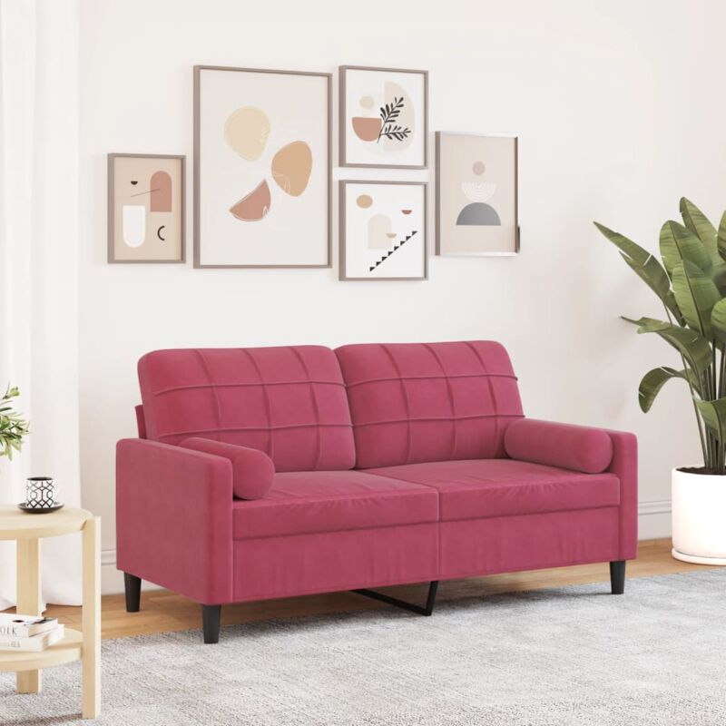 2-sitzer-sofa Mit Zierkissen Weinrot 140 Cm Samt Vidaxl