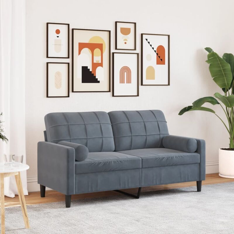 2-sitzer-sofa Mit Zierkissen Dunkelgrau 140 Cm Samt - Vidaxl