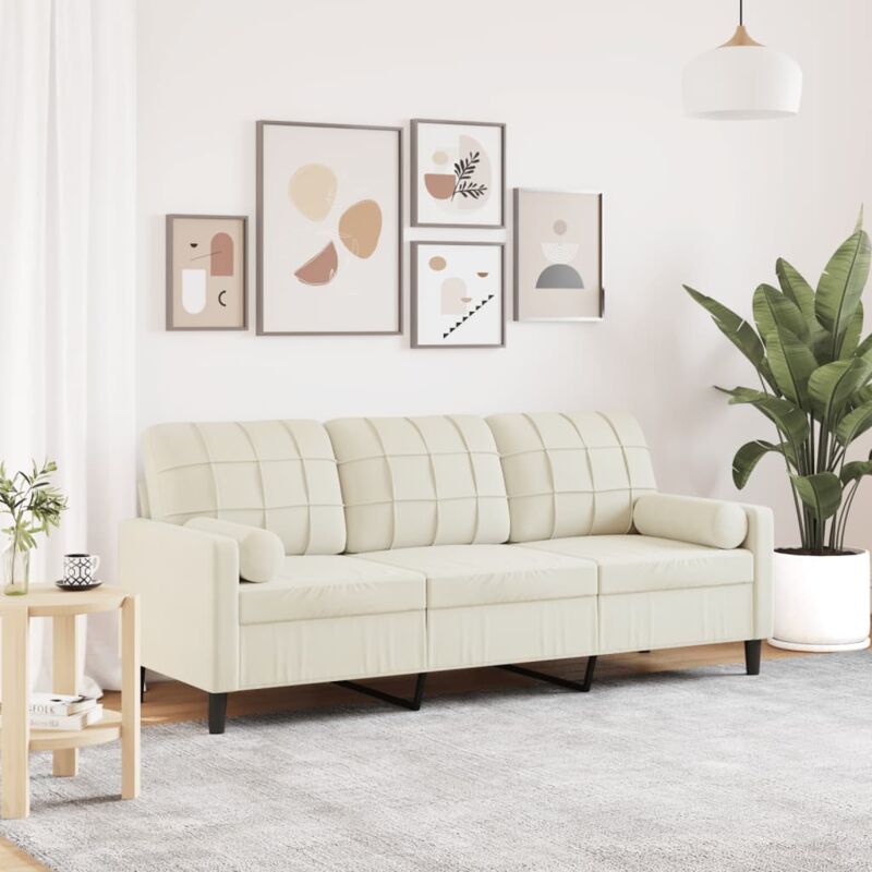 3-sitzer-sofa Mit Zierkissen Creme 180 Cm Samt Vidaxl 600788