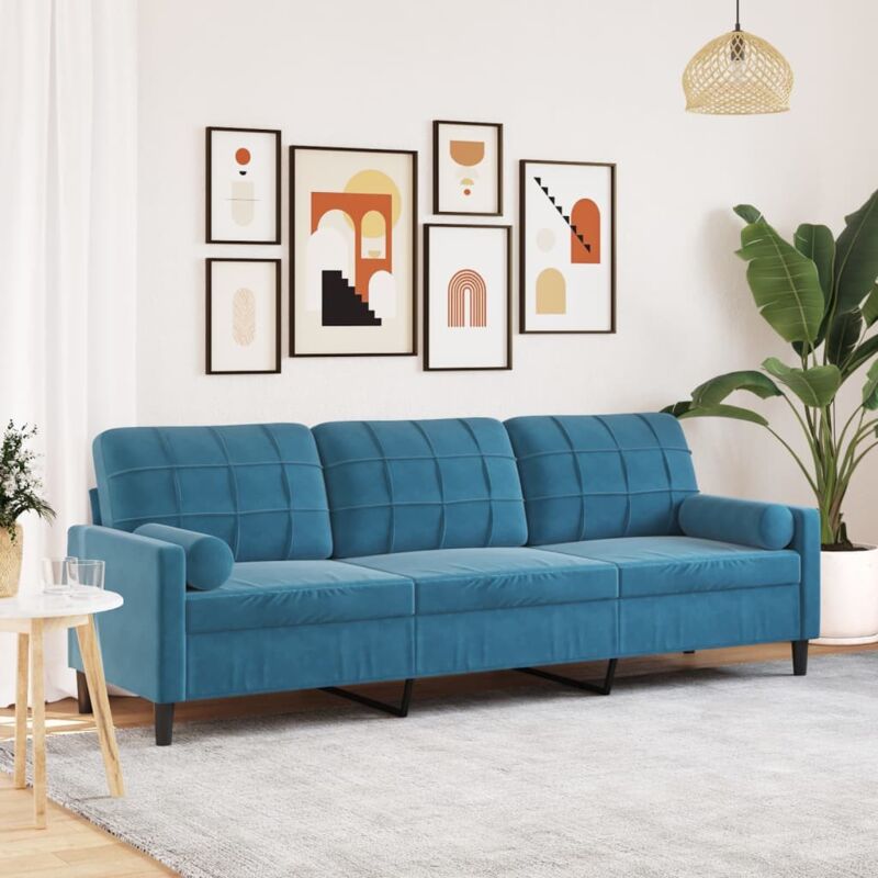 Sofa 3-sitzer Mit Zierkissen Blau 210 Cm Samt Vidaxl