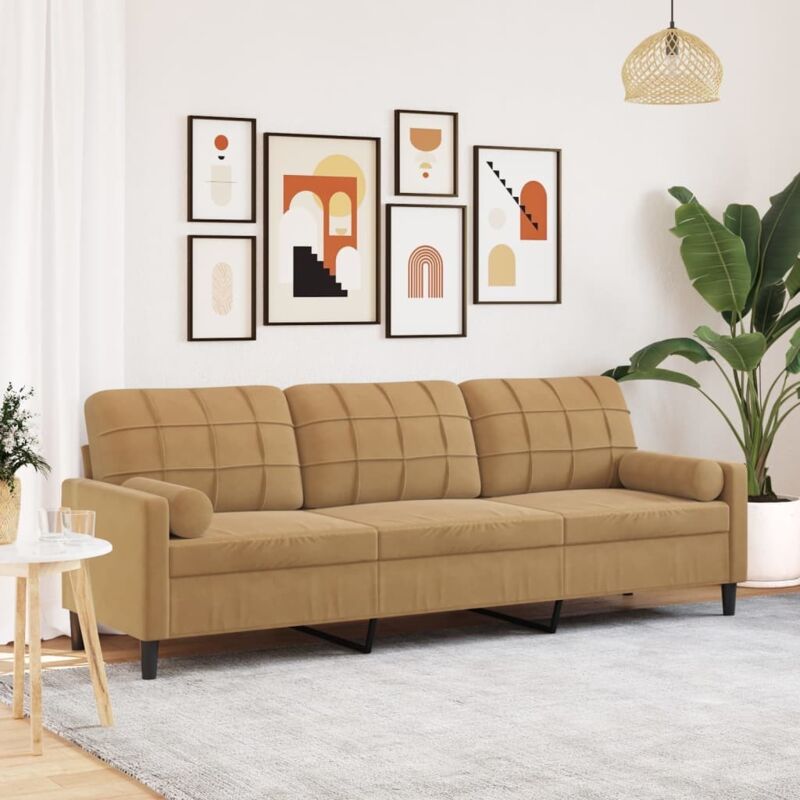 Sofa 3-sitzer Mit Zierkissen Braun 210 Cm Samt Vidaxl