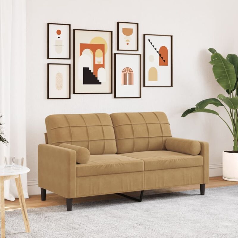 2-sitzer-sofa Mit Zierkissen Braun 140 Cm Samt Vidaxl
