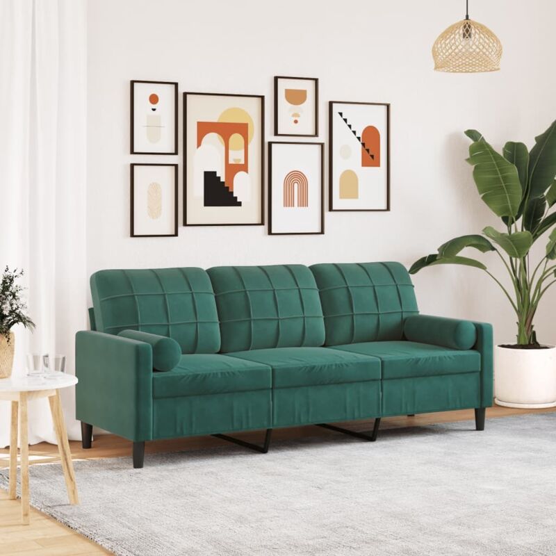 3-sitzer-sofa Mit Zierkissen Dunkelgrün 180 Cm Samt - Vidaxl