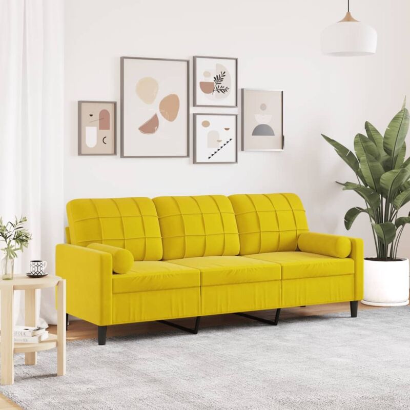 3-sitzer-sofa Mit Zierkissen Gelb 180 Cm Samt - Vidaxl